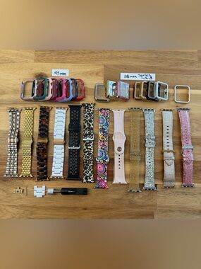 Assorted Apple Watch Bands & Cases - Pink, Gold, White, Leopard, Multicolor